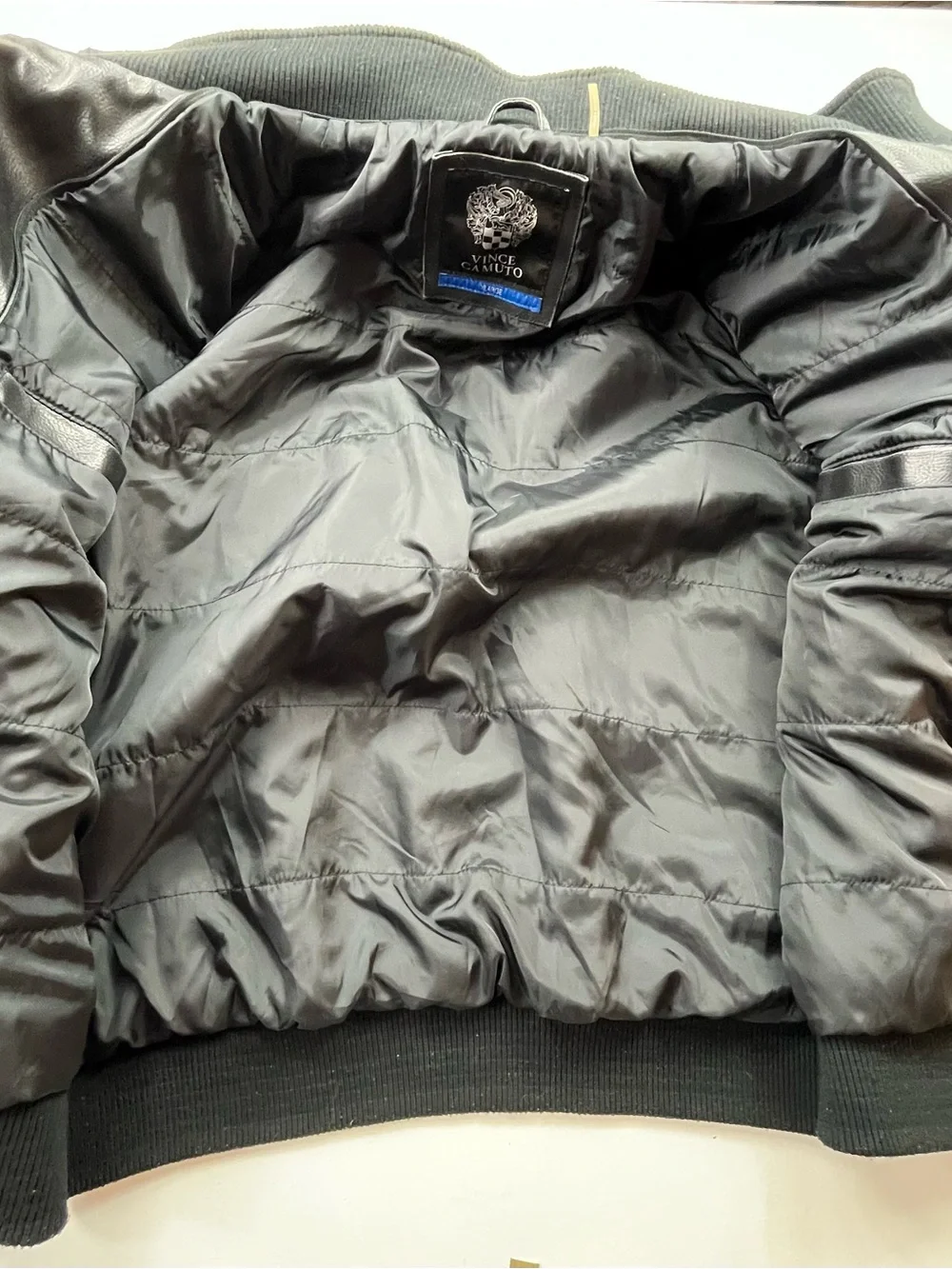 Vince Camuto Men’s Faux Leather Bomber Jacket Coat Black Multi Pockets SzXL